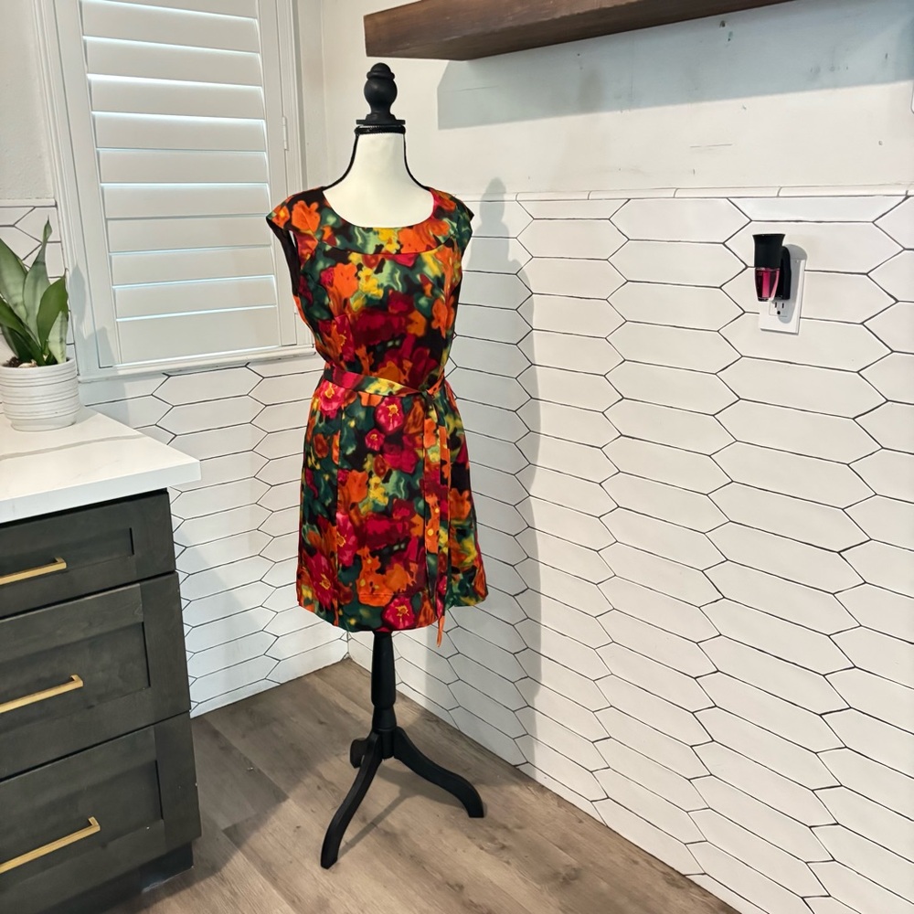 Vibrant Floral Midi Dress - Red and Orange